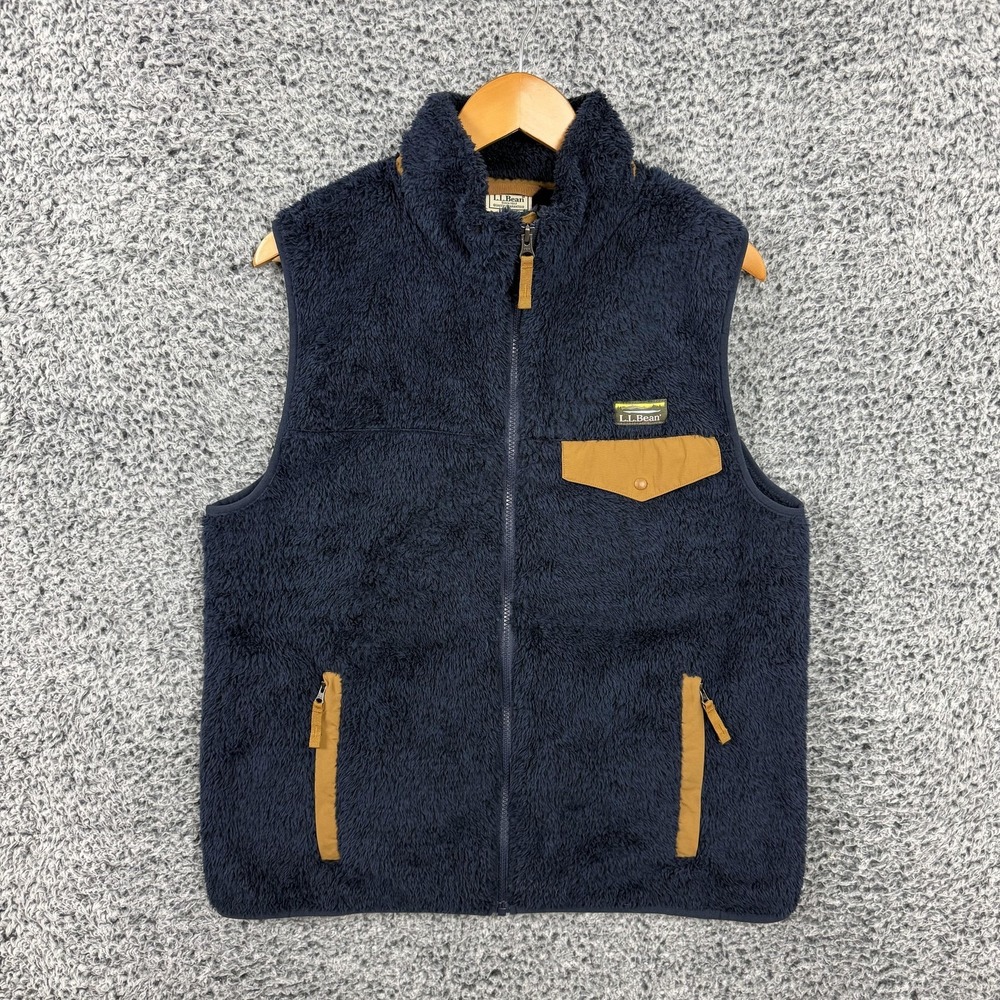 LL Bean Vest Mens Medium Blue Sherpa Fleece Full Zip Outdoor Hiking Vest